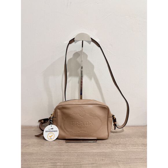 Prada Milano Beige Leather Logo Embossed Camera Crossbody Bag - Picture 3 of 15